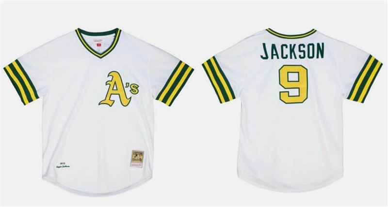 Men's Oakland Athletics #9 Reggie Jackson White Mitchell & Ness Stitched Jersey